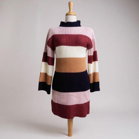 Lost+Wander Anthropologie Mini Dress NWT XS Chunky Knit Stripe Mock Neck Fall - Picture 1 of 9